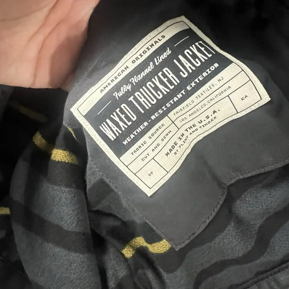Flint and Tinder Jacket Mens Medium Gray Waxed Trucker Flannel Lined Huckberry